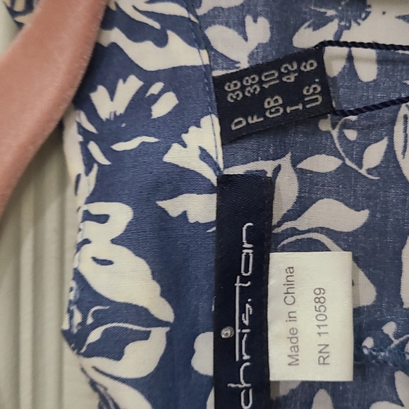 NWT Chris.tan cotton print button-down shirtwaist dress w 12-gore skirt. Sz 6 - Picture 9 of 13